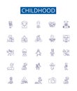 Childhood line icons signs set. Design collection of Infancy, Youth, Adolescence, Kids, Playtime, Education, Growing