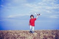 Childhood memories. Active leisure with kids. Kid pilot having fun on meadow. Summer leisure. Cherishing memories of Royalty Free Stock Photo