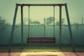 Childhood memories Empty swing sways quietly in the deserted playground