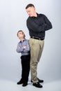 Childhood. parenting. fathers day. father and son in business suit. happy child with father. business partner. little Royalty Free Stock Photo