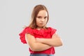 Displeased girl with crossed arms pouting Royalty Free Stock Photo