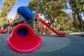 Childhood playground park, fun recreation. slide colorful