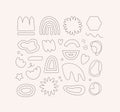 Childish abstract shape collection. Vector illustration set. Group of black color outline different shapes isolated on beige Royalty Free Stock Photo