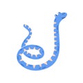 Childish animal portrait. Cute, funny, bright blue striped snake or suspicious python character. Design element for t