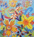 Childish applique with colorful abstract flowers