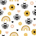 Childish background with bees and rainbow Royalty Free Stock Photo