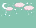 childish background with pink clouds, white moon and stars