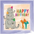 Childish birthday card with funny elephants