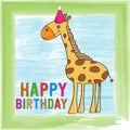 Childish birthday card with giraffe