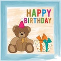 Childish birthday card with teddy bear
