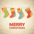 Childish Christmas illustration with colorful stockings