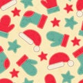 Childish Christmas seamless pattern with Santa Claus, Christmas trees and reindeer