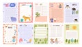Childish cute agenda set, appointment notebook page with place for text. Empty sheets for to do list decorated with