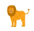 Childish cute lion in simple scandinavian style. Lovely african leo cub in flat vector cartoon textured illustration Royalty Free Stock Photo