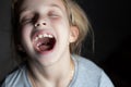 Childish cute mouth with beautiful lips and missing milk teeth dental health care and hygiene seven years old toothless Royalty Free Stock Photo