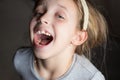 Childish cute mouth with beautiful lips and missing milk teeth dental health care and hygiene seven years old toothless Royalty Free Stock Photo