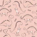 Childish dinosaur seamless pattern for fashion clothes, fabric, t shirts. hand drawn vector