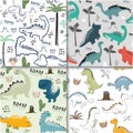 Childish dinosaur seamless pattern set for fashion clothes, fabric, t shirts. vector