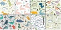 Childish dinosaur seamless pattern set for fashion clothes, fabric, t shirts. vector Royalty Free Stock Photo