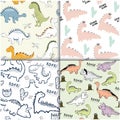 Childish dinosaur seamless pattern set for fashion clothes, fabric, t shirts. vector Royalty Free Stock Photo