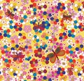 Childish drawind background with rainbow abstract flowers and butterfies