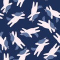 Childish fantasy seamless doodle pattern with white unicorns. Navy blue background. Magic backdrop Royalty Free Stock Photo