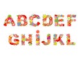 Childish funny vector flowers font with fruits. Summery alphabet, part 1