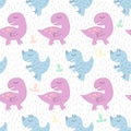 Childish hand-drawn dino. Vector seamless pattern. Cute background for fabric, textile, kid`s clothes