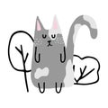 Childish hand-drawn illustration of a gray cat.