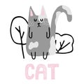 Childish hand-drawn illustration of a gray cat.