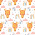 Childish hand-drawn seamless pattern with giraffe