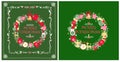 Childish handmade red green greetings variation with Christmas paper cutting wreath with funny toys and candy