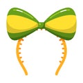 Childish headband green yellow hairstyle tool vector flat girlish kids bow hair decoration accessory Royalty Free Stock Photo
