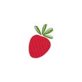 Childish icon drawing with strawberry and leaves in simple cartoon doodle style isolated on white background. Vector flat Royalty Free Stock Photo