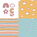 Childish icons and abstract seamless patterns set patchwork