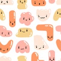 Childish little doodles seamless pattern. Tiny abstract shapes with emotions Royalty Free Stock Photo