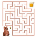 Childish maze game with cute cartoon bear bee and honey jar. Help wild animal find sweet. Little baby labyrinth play