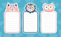 Childish notebook page with cute animals set. Daily planner, card, hotes, organizer vector illustration