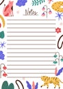 Childish notebook or planner page decorated with cute flowers, animals and abstract shapes. Modern blank to do list