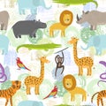 Childish pattern with color cartoon jungle animals Royalty Free Stock Photo