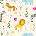 Childish pattern with cute cartoon jungle animals Royalty Free Stock Photo