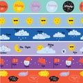 Childish pattern with cute smiley weather icons