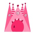 Cute patterned fairy tale castle with towers of kings and queens. Magic medieval castle for kids nursery, children