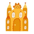 Cute patterned fairy tale castle with towers of kings and queens. Magic medieval castle for kids nursery, children