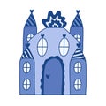 Cute patterned fairy tale castle with towers of kings and queens. Magic medieval castle for kids nursery, children