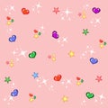 Childish pink background with stars and hearts