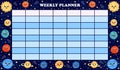 Childish printable galaxy weekly planner for kids in cartoon style, solar system with stars, timetable design Royalty Free Stock Photo