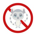 Childish prohibition sign with a cute lemur in the prohibition sign. Ban petting zoos. Do not feed or pet animals