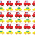 Childish rows of colorful cars seamless pattern white pattern
