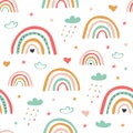 Childish scandinavian seamless pattern with cute rainbow. Creative texture for fabric and textile